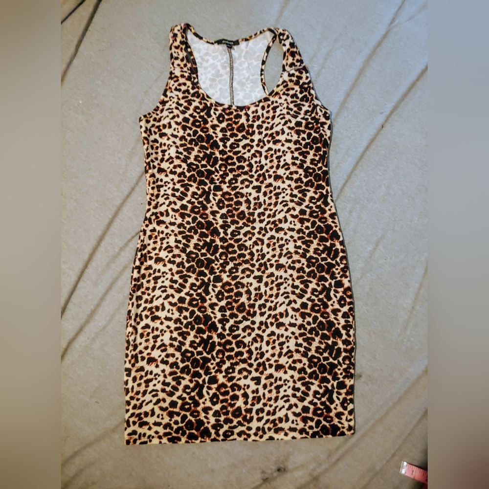 LEOPARD RACERBACK BODYCON DRESS * SIZE LARGE * ANIMAL PRINT DRESS